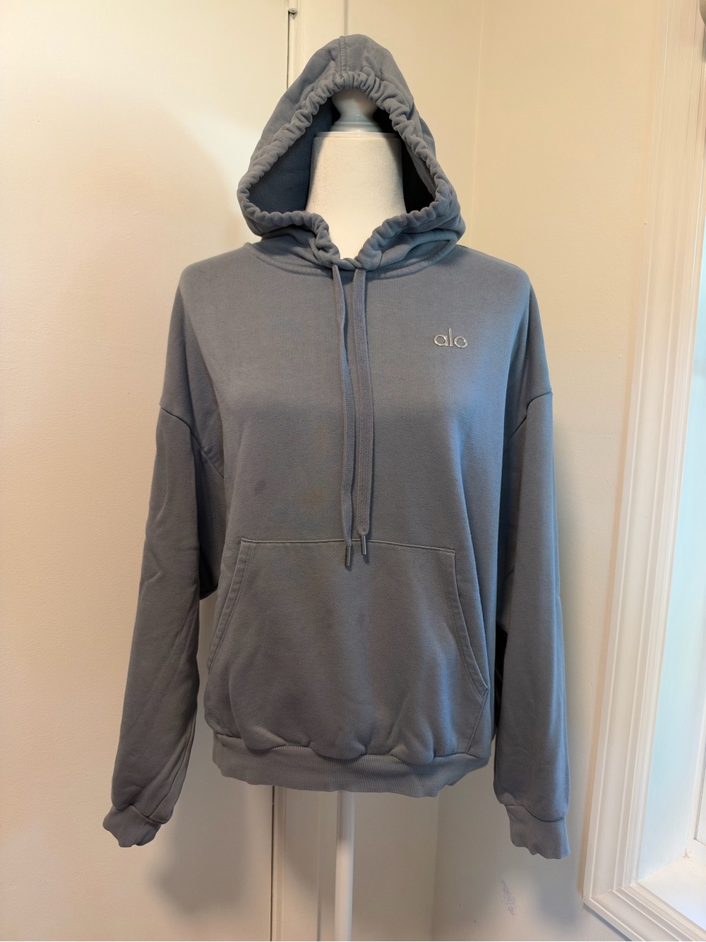 ALO Yoga Accolade Hoodie Blue Gray Oversized Sweatshirt Size M